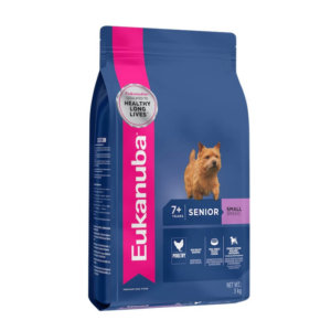 Bag image for Eukanuba dry dog food for small breed senior dogs - with poultry