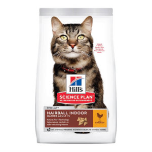 Bag image for Hill's Science Plan dry food for mature cats older than 7 years, specifically for indoor cats that need help with hairballs