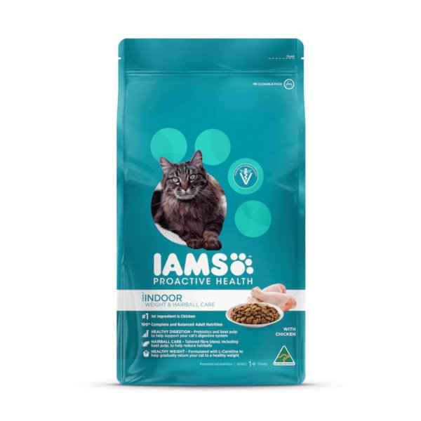 Bag image for Iams dry cat food for adult cats - indoor, weight and hairball control