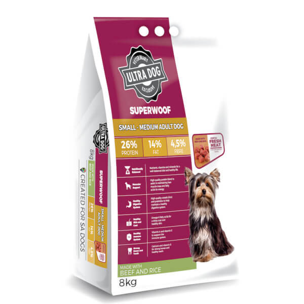 Image for Ultra Dog Superwoof dry food for small to medium breed adult dogs - with beef and rice